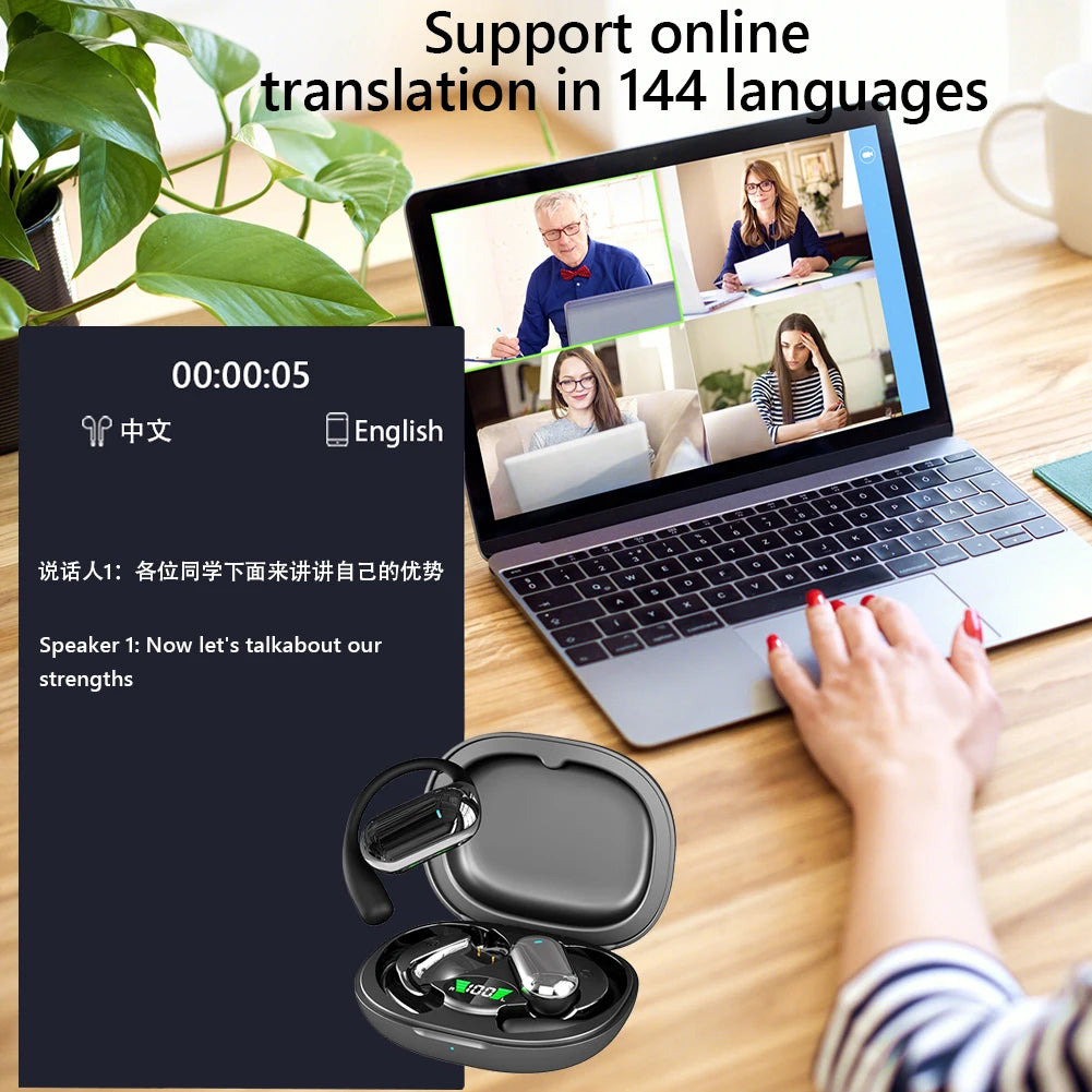 3-In-1 AI Translator Earbuds 144 Languages Noise Cancelling Bluetooth 5.3 Headset Translator Headphones Smart Voice Real Time