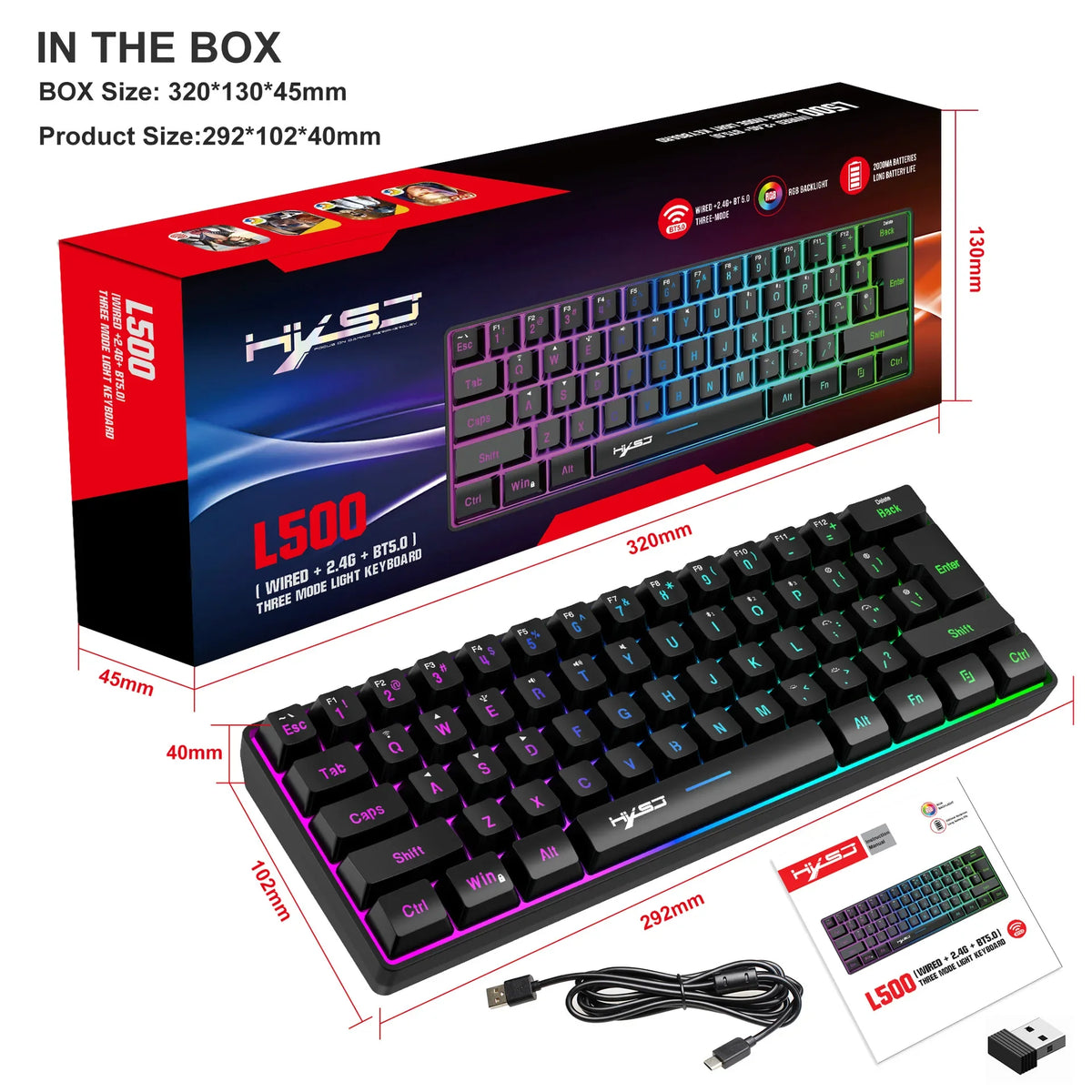 Bluetooth Wireless Keyboard 2.4G USB Triple RGB Keyboards White 60% Computer Backlit Ergonomic Tablet Key Board Laptop Claviers