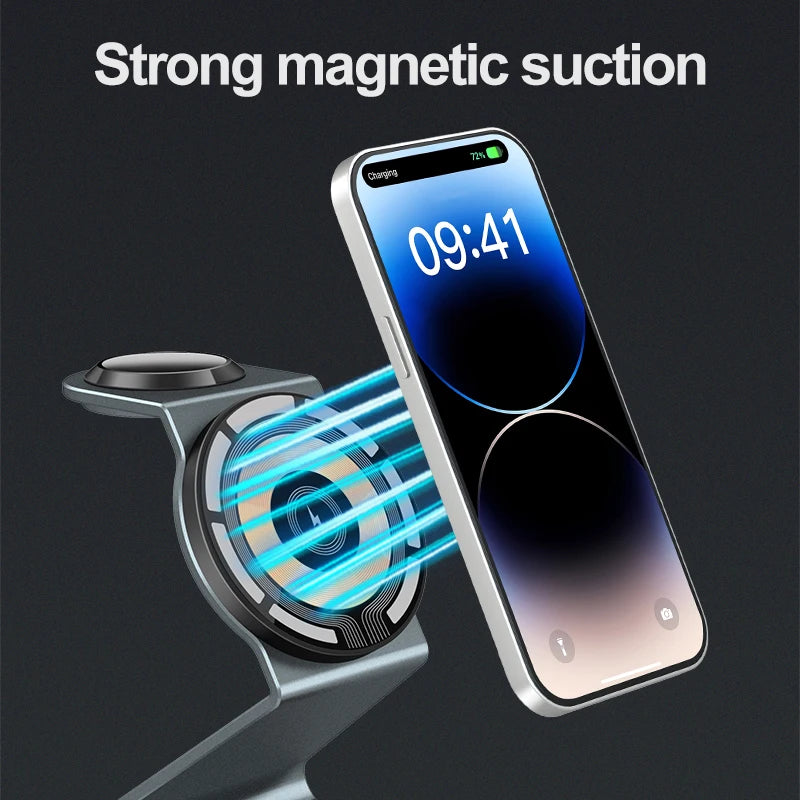3-in-1 Magnetic Wireless Charger with Dual 15W Fast Charging for MagSafe, Apple Watch, and Compatible Devices Including Xiaomi 13 and iPhone 14 Pro Max