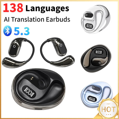 AI Language Translation Earbuds 138 Languages Bluetooth-Compatible 5.3 Translator Device Open Air Traductor for Travel Business
