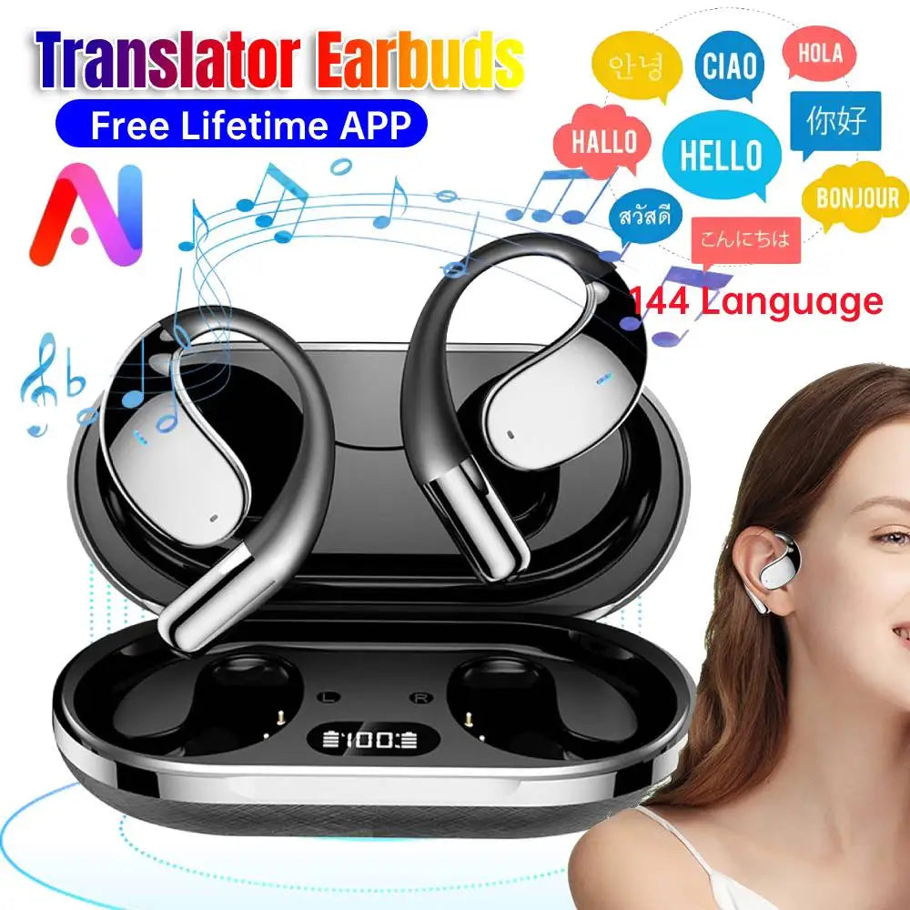 AI Smart Translation Headphones Sports Bluetooth Wireless Headset 144 Languages Real Time Translator Earbuds Free Lifetime APP