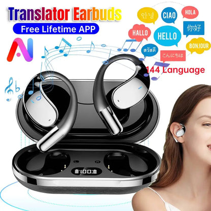 AI Smart Translation Headphones Sports Bluetooth Wireless Headset 144 Languages Real Time Translator Earbuds Free Lifetime APP