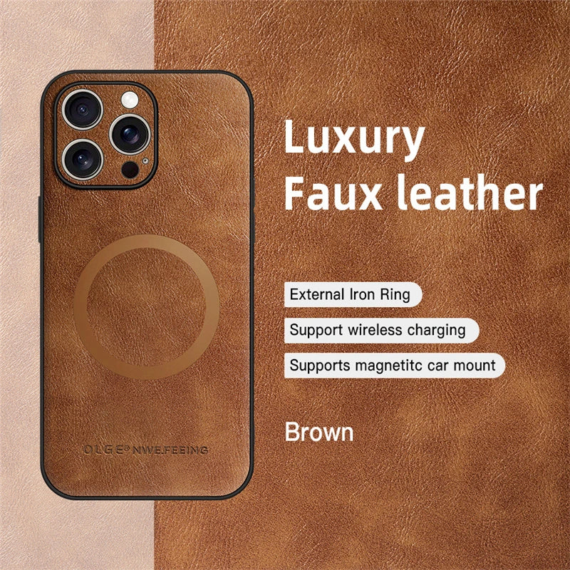 For Magsafe Magnetic Leather Phone Cases for Iphone 17 16 13 15 14 11 12 Pro Max plus 16E Wireless Charging Cover for Iphone Air