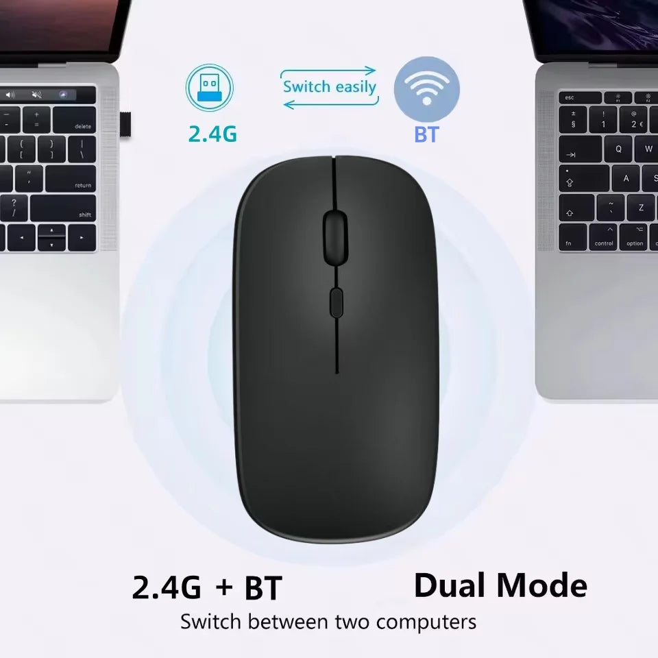 Bluetooth-Compatible 2.4G Computer Wireless Mouse Portable Rechargeable/Battery Dual Mode Cordless Mice for Ipad Laptop Desktop