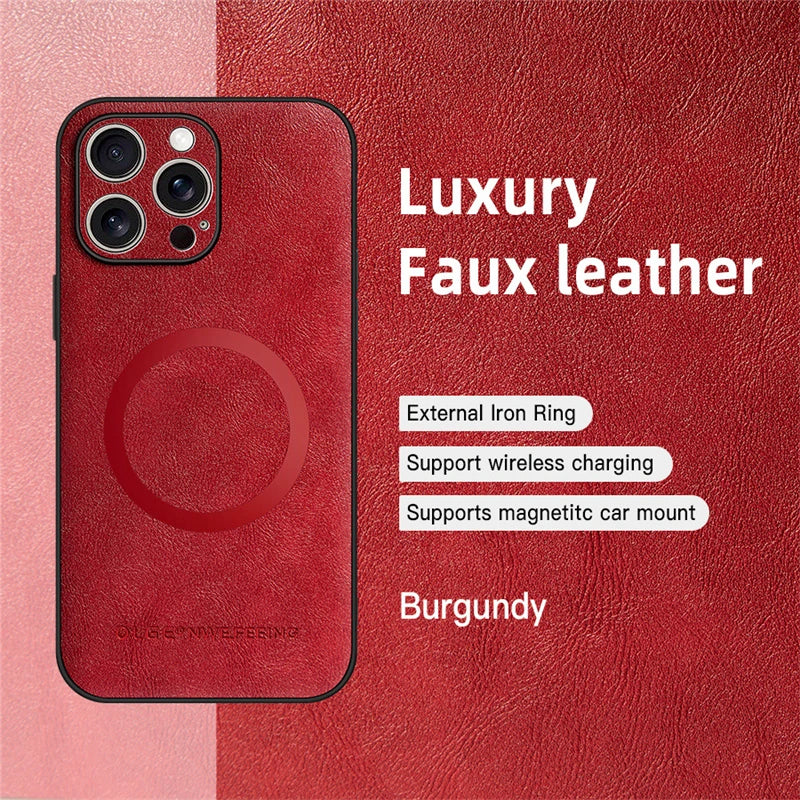 For Magsafe Magnetic Leather Phone Cases for Iphone 17 16 13 15 14 11 12 Pro Max plus 16E Wireless Charging Cover for Iphone Air
