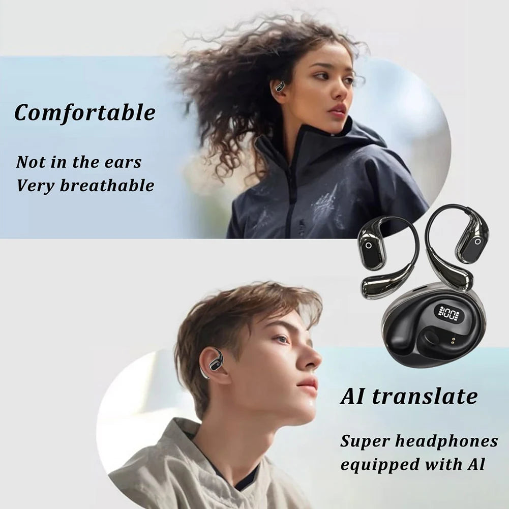Language Translator Earbuds 138 Languages BT 5.3 Smart Voice Translator Open Air Traductor Real-Time Two-Way Ear Hanging Headset