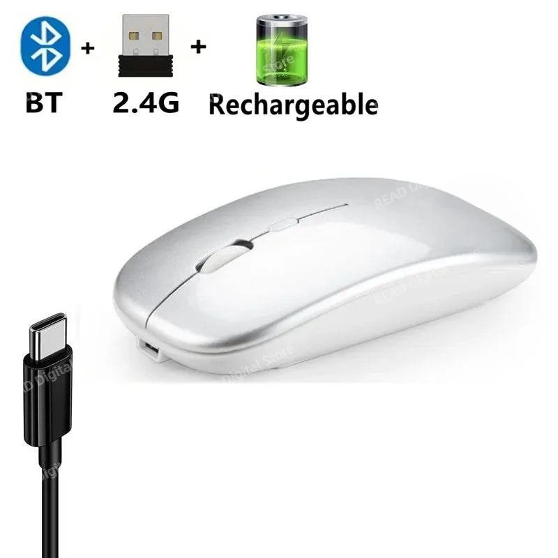 Bluetooth-Compatible 2.4G Computer Wireless Mouse Portable Rechargeable/Battery Dual Mode Cordless Mice for Ipad Laptop Desktop