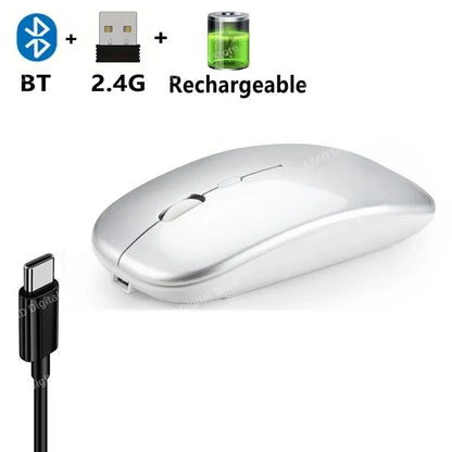 Bluetooth-Compatible 2.4G Computer Wireless Mouse Portable Rechargeable/Battery Dual Mode Cordless Mice for Ipad Laptop Desktop