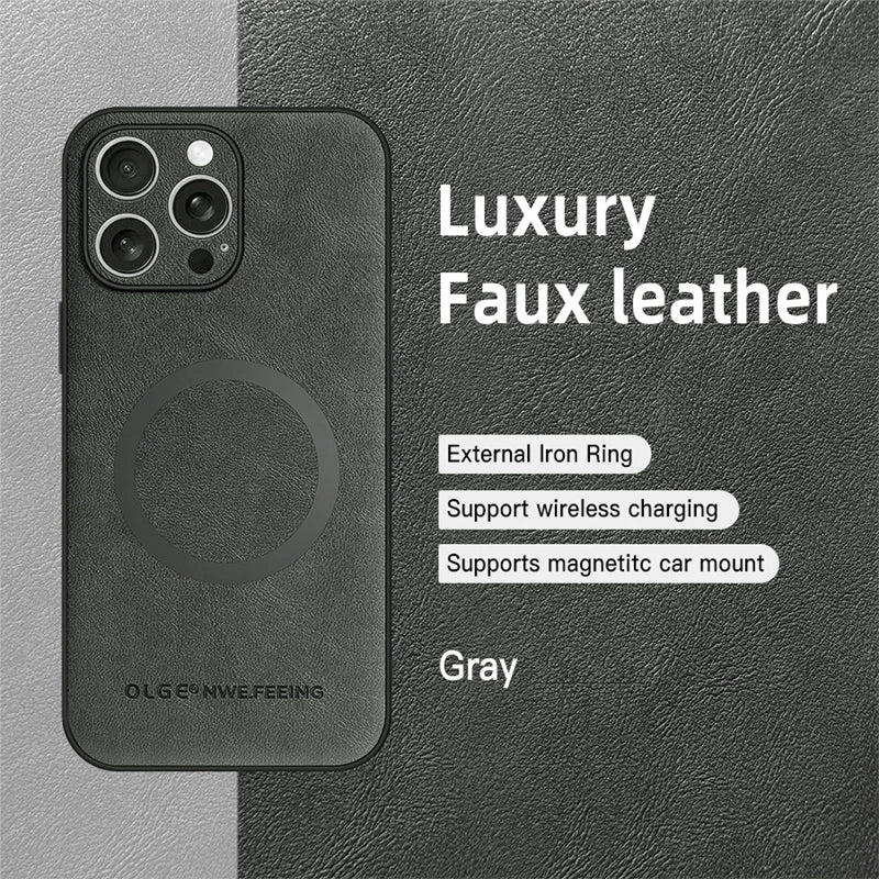 For Magsafe Magnetic Leather Phone Cases for Iphone 17 16 13 15 14 11 12 Pro Max plus 16E Wireless Charging Cover for Iphone Air