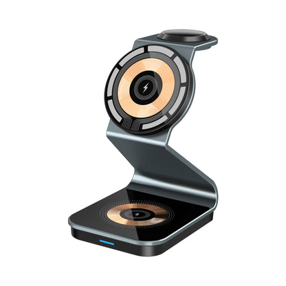3-in-1 Magnetic Wireless Charger with Dual 15W Fast Charging for MagSafe, Apple Watch, and Compatible Devices Including Xiaomi 13 and iPhone 14 Pro Max