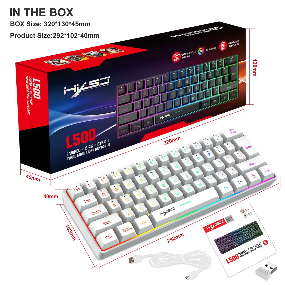 Bluetooth Wireless Keyboard 2.4G USB Triple RGB Keyboards White 60% Computer Backlit Ergonomic Tablet Key Board Laptop Claviers