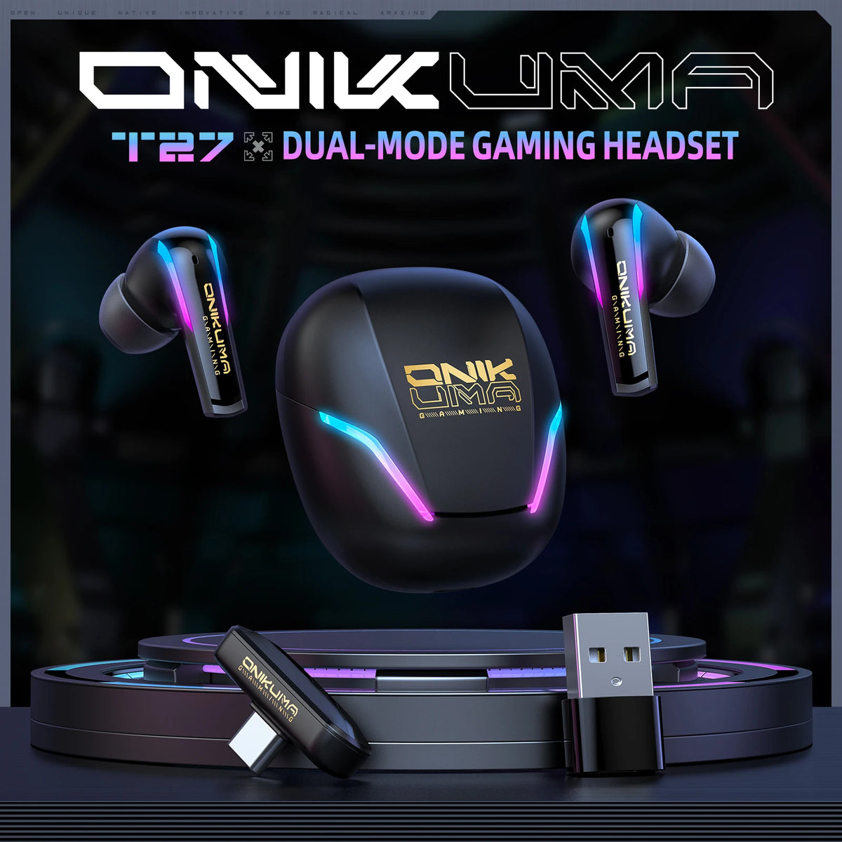 ONIKUMA T27 Dual-Mode Cool RGB Gaming Headphones with High-Definition Call Sound Quality and Low Latency for Gaming