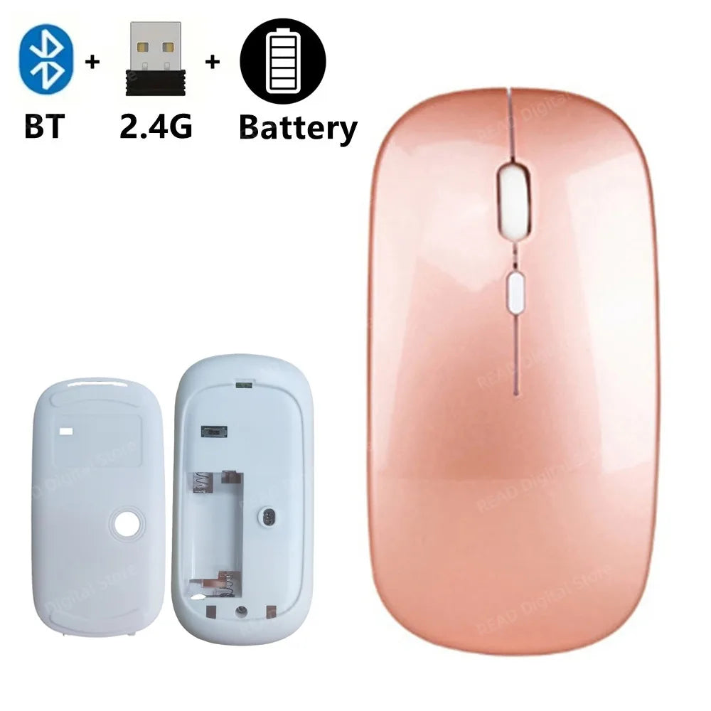 Bluetooth-Compatible 2.4G Computer Wireless Mouse Portable Rechargeable/Battery Dual Mode Cordless Mice for Ipad Laptop Desktop