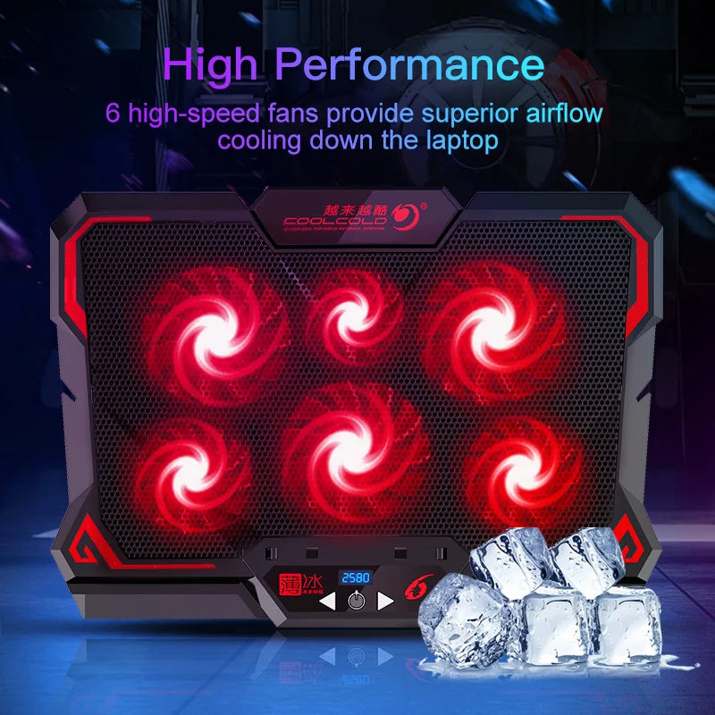 COOLCOLD 17Inch Gaming Laptop Cooler Six Fan Led Screen Two USB Port 2600RPM Laptop Cooling Pad Notebook Stand for Laptop