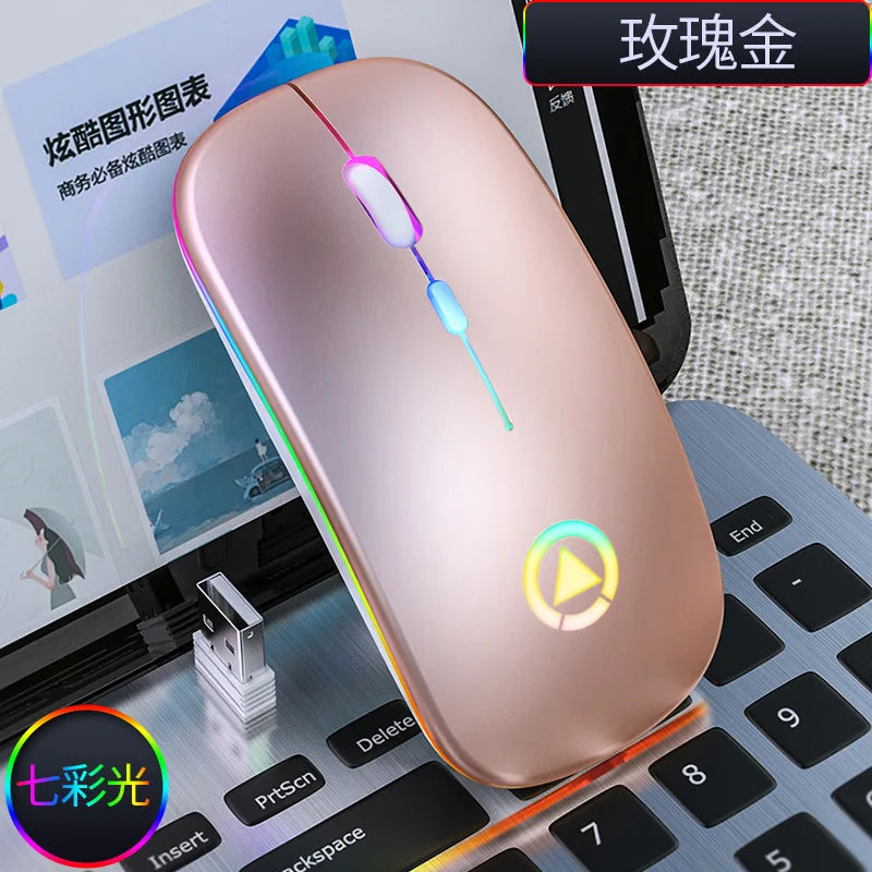 RGB Wireless Mouse Computer Mouse Silent Ergonomic Rechargeable Mice with LED Optical Backlit USB Mice for PC Laptop