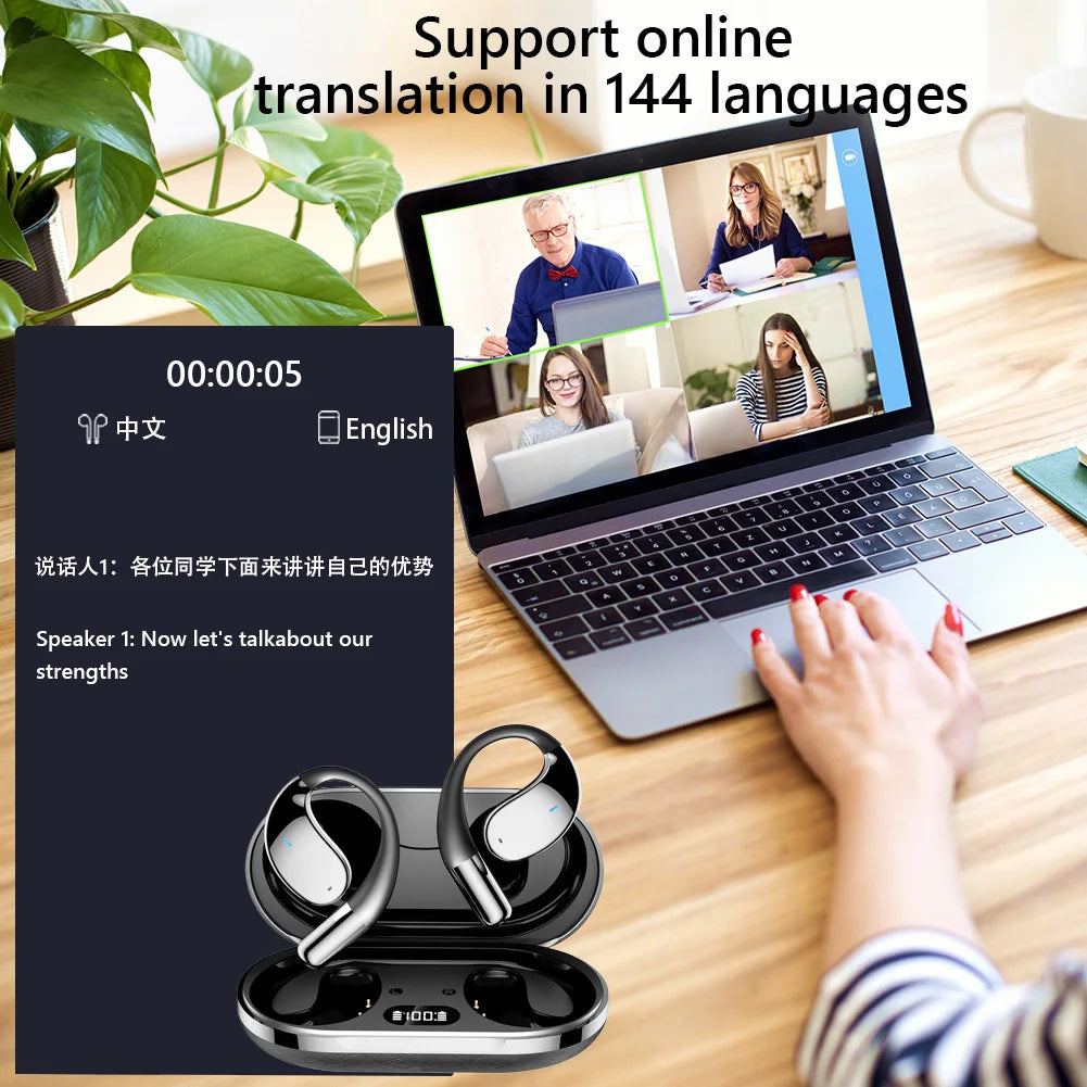 AI Smart Translation Headphones Sports Bluetooth Wireless Headset 144 Languages Real Time Translator Earbuds Free Lifetime APP