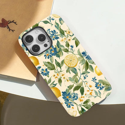 Flower Leaves Lemon Case for Iphone 16Promax 15 14 13 12 11 PRO plus Acrylic TPU Two in One Magnetic Shockproof Phone Cases