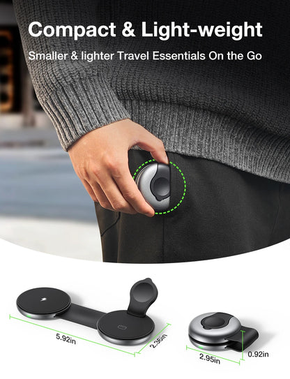 AUFU 3-in-1 Wireless Charging Station - Fast Magnetic Foldable Travel Charger for iPhone 16, 15, 14 Pro, Apple Watch, and AirPods