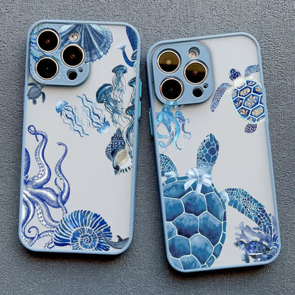 Ocean-Inspired Turtle Phone Case for iPhone 11, 12, 13, 14, 15, 16, 17 Pro Max, Mini, Plus, X, and XR - Sea Blue Design