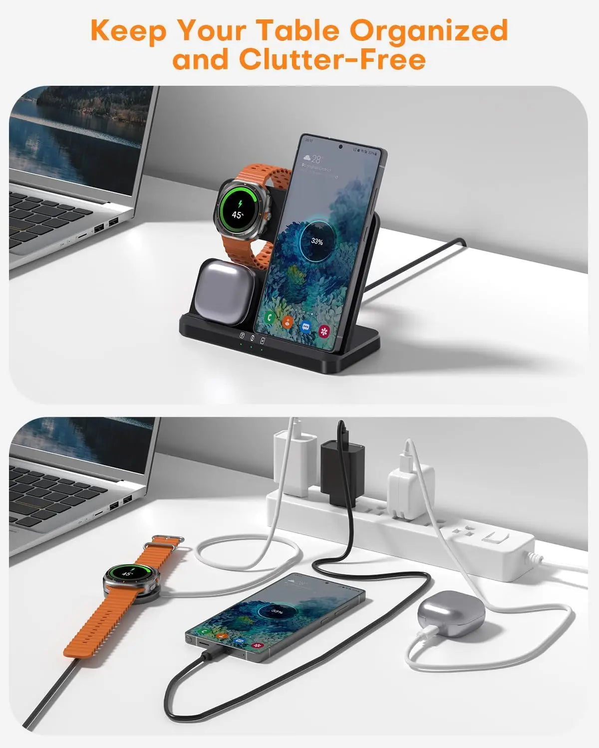 Wireless Charger Stand for Samsung 3 in 1 Fast Charging Station for Samsung Galaxy S25/S24/S23 Watch 8/7/6/5 Galaxy Buds 3/2/Pro