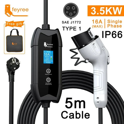 Feyree EV Charger Type2 16A 3.5Kw Portable Charging Box 5M Cable GBT Socket Type1 J1772 Adapter for Electric Vehicle Car Charger