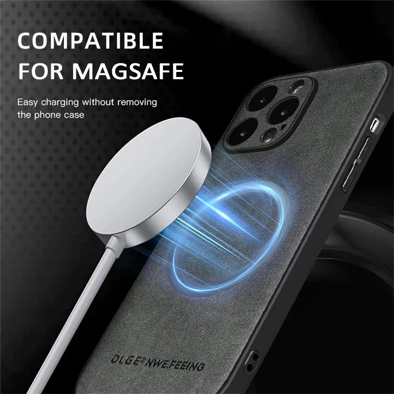 For Magsafe Magnetic Leather Phone Cases for Iphone 17 16 13 15 14 11 12 Pro Max plus 16E Wireless Charging Cover for Iphone Air