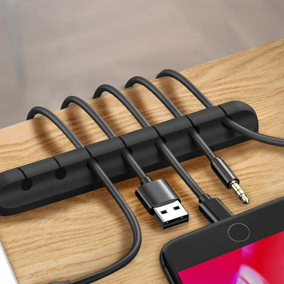Desktop Silicone Cable Organizer Multipurpose Elastic Cord Cable Holder for Bundling and Fastening Earphone Phone Charger