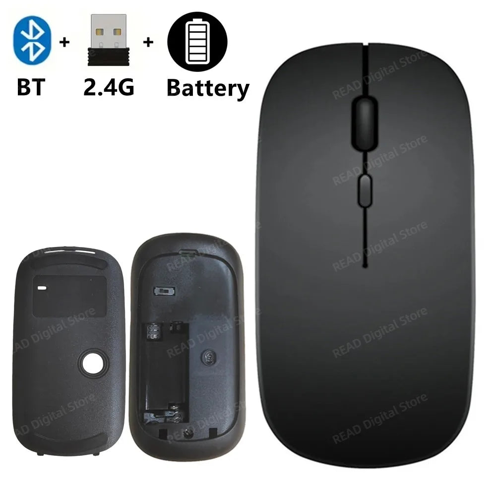 Bluetooth-Compatible 2.4G Computer Wireless Mouse Portable Rechargeable/Battery Dual Mode Cordless Mice for Ipad Laptop Desktop