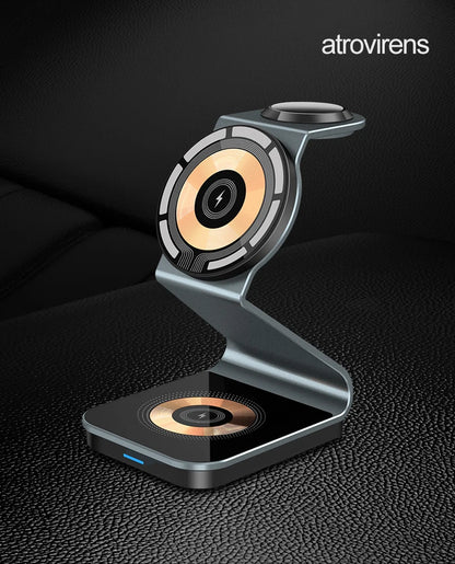 3-in-1 Magnetic Wireless Charger with Dual 15W Fast Charging for MagSafe, Apple Watch, and Compatible Devices Including Xiaomi 13 and iPhone 14 Pro Max