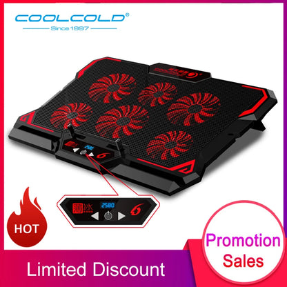 COOLCOLD 17Inch Gaming Laptop Cooler Six Fan Led Screen Two USB Port 2600RPM Laptop Cooling Pad Notebook Stand for Laptop