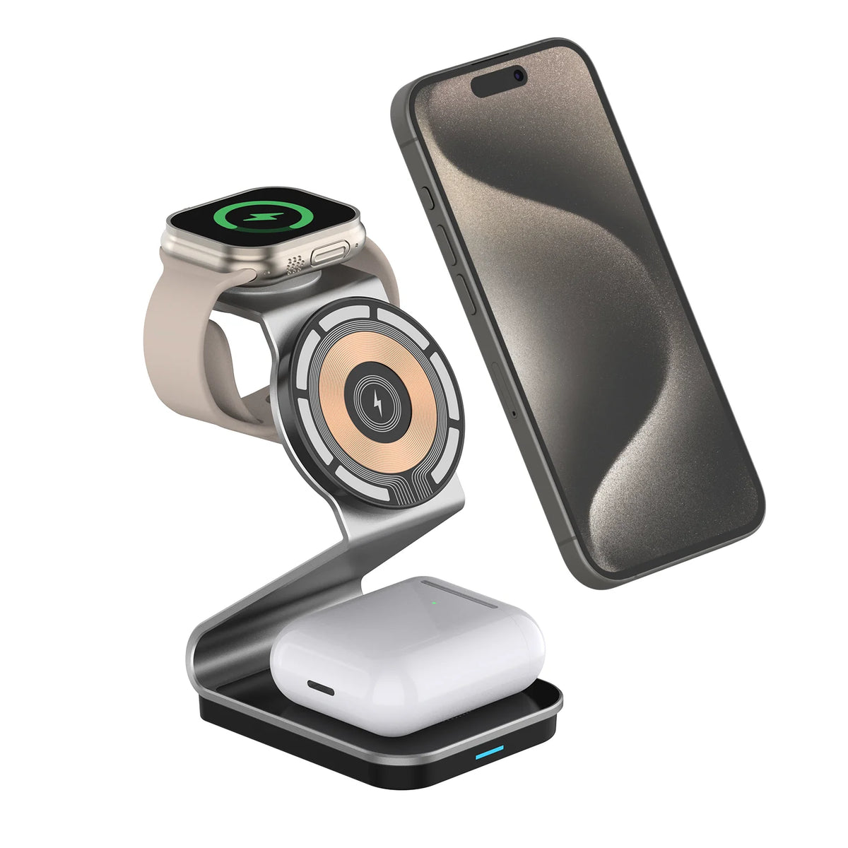 3-in-1 Magnetic Wireless Charger with Dual 15W Fast Charging for MagSafe, Apple Watch, and Compatible Devices Including Xiaomi 13 and iPhone 14 Pro Max