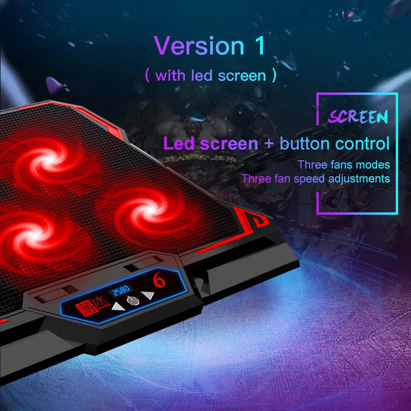 COOLCOLD 17Inch Gaming Laptop Cooler Six Fan Led Screen Two USB Port 2600RPM Laptop Cooling Pad Notebook Stand for Laptop