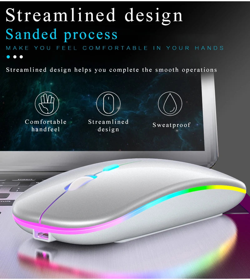 RGB Wireless Mouse Computer Mouse Silent Ergonomic Rechargeable Mice with LED Optical Backlit USB Mice for PC Laptop