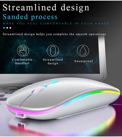 RGB Wireless Mouse Computer Mouse Silent Ergonomic Rechargeable Mice with LED Optical Backlit USB Mice for PC Laptop