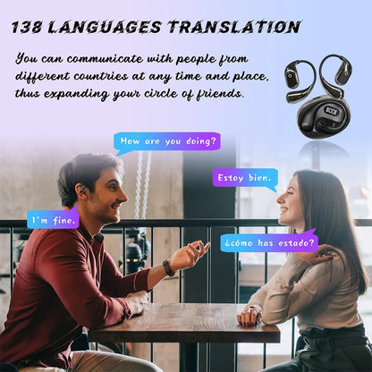 Language Translator Earbuds 138 Languages BT 5.3 Smart Voice Translator Open Air Traductor Real-Time Two-Way Ear Hanging Headset