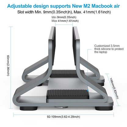 Vertical Laptop Stand Tool-Free Adjustable Aluminum Laptop Stand Holder Vertical Width from 0.35"-1.6" Support Almost All Laptop