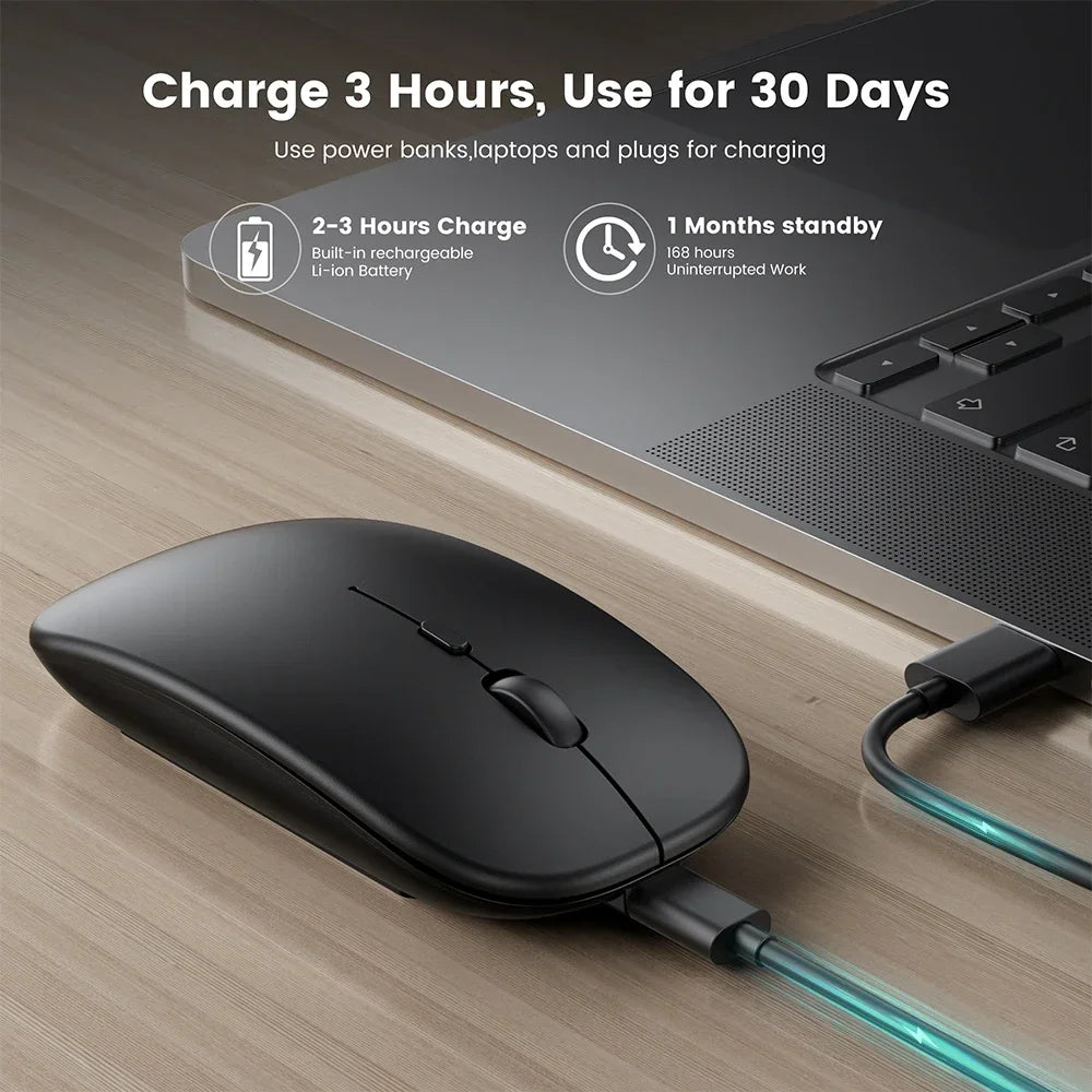 Bluetooth-Compatible 2.4G Computer Wireless Mouse Portable Rechargeable/Battery Dual Mode Cordless Mice for Ipad Laptop Desktop