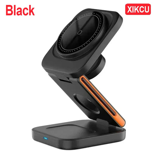XIKCU 3 in 1 Foldable Charging Station Fast Magnetic Wireless Charger Stand for Iphone 16-12 Apple Watch 9 8 7 6 Airpods Pro